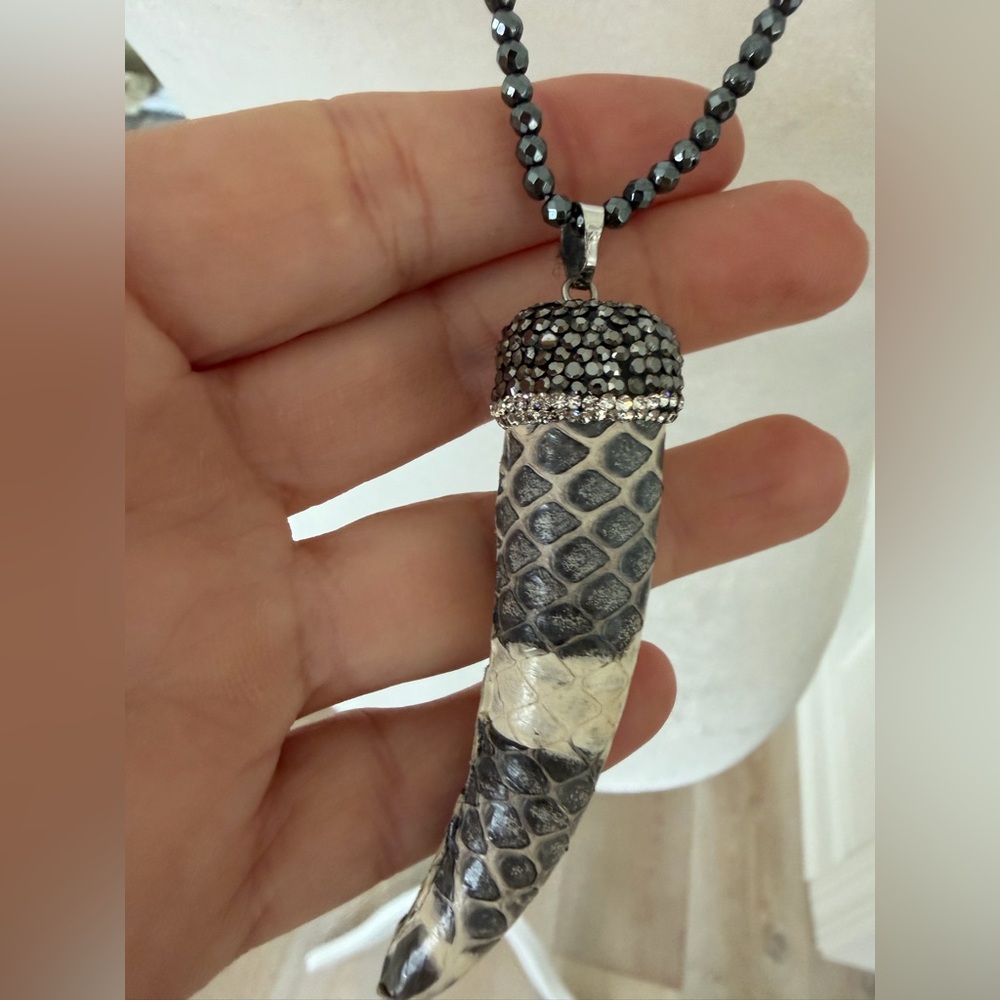 Boho Hematite Necklace With Crystal Python Italia… - image 3